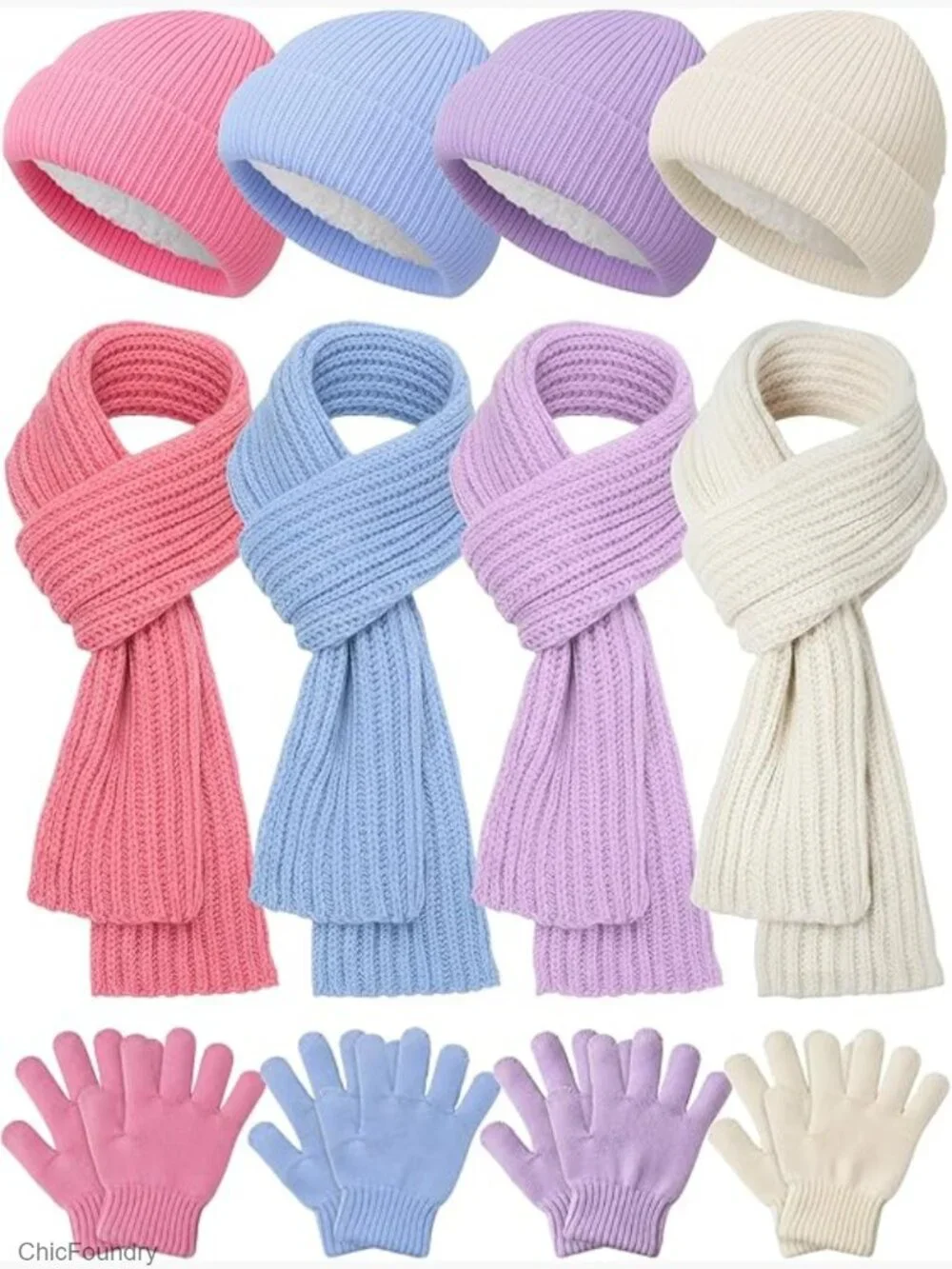 Kids Winter Hat Gloves Scarf Set 12 Pcs Knitted Warm Set for 5-8 Years